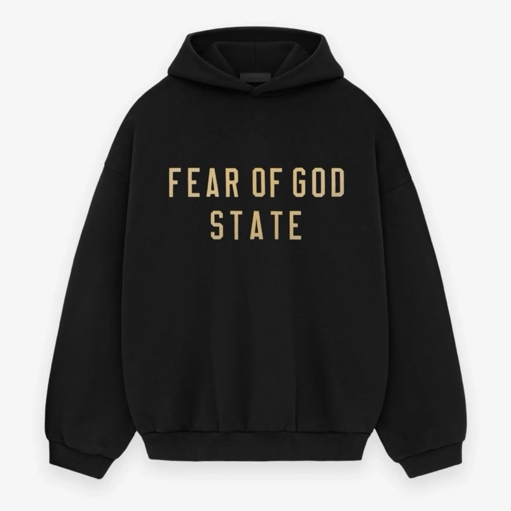 Essentials Black Hoodie with Gold Text